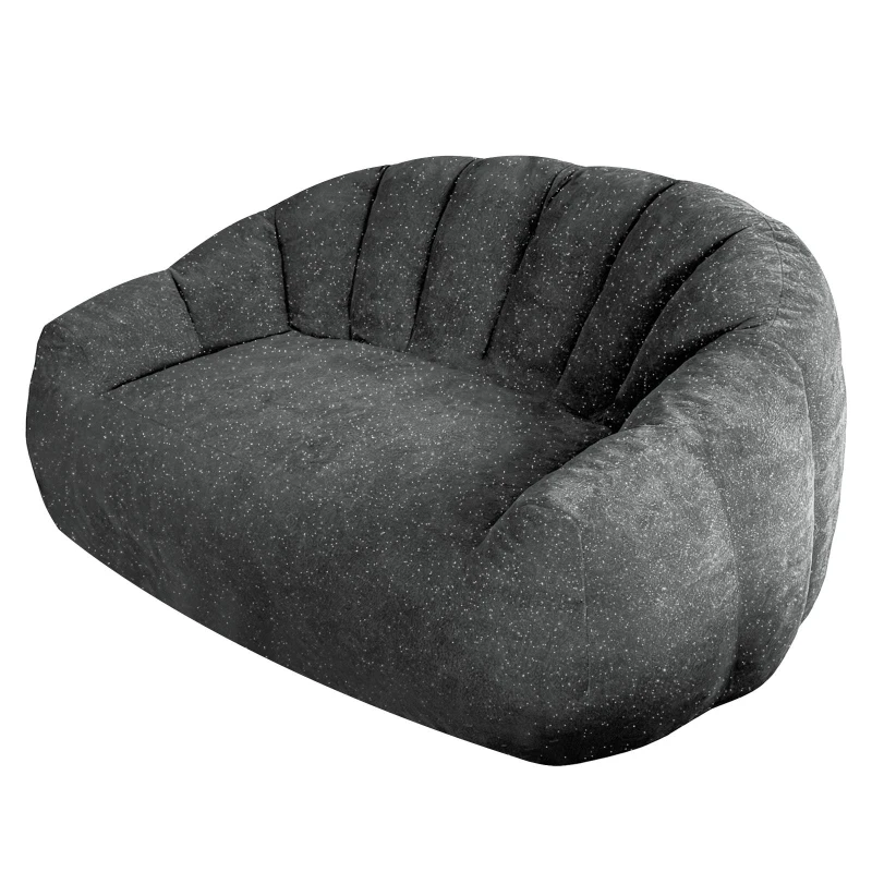 Oversized 2 Seater Bean Bag Sofa with High-Density Sponge, Glitter Plush Floor Couch with for Bedroom or Living Room, 140L x 98W x 61H cm, Gray
