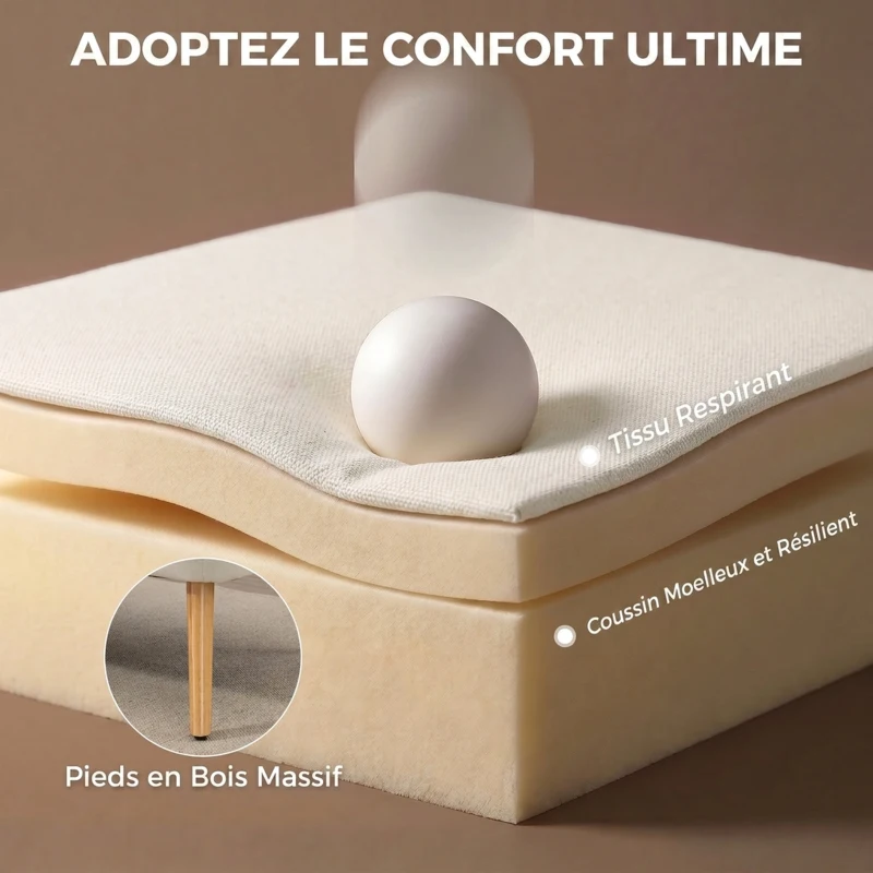 HOMCOM Canapé 2 places, canapé de salon en tissu aspect lin, assise rembourrée et pieds en bois d'hévéa, 117x56,5x77cm, crème