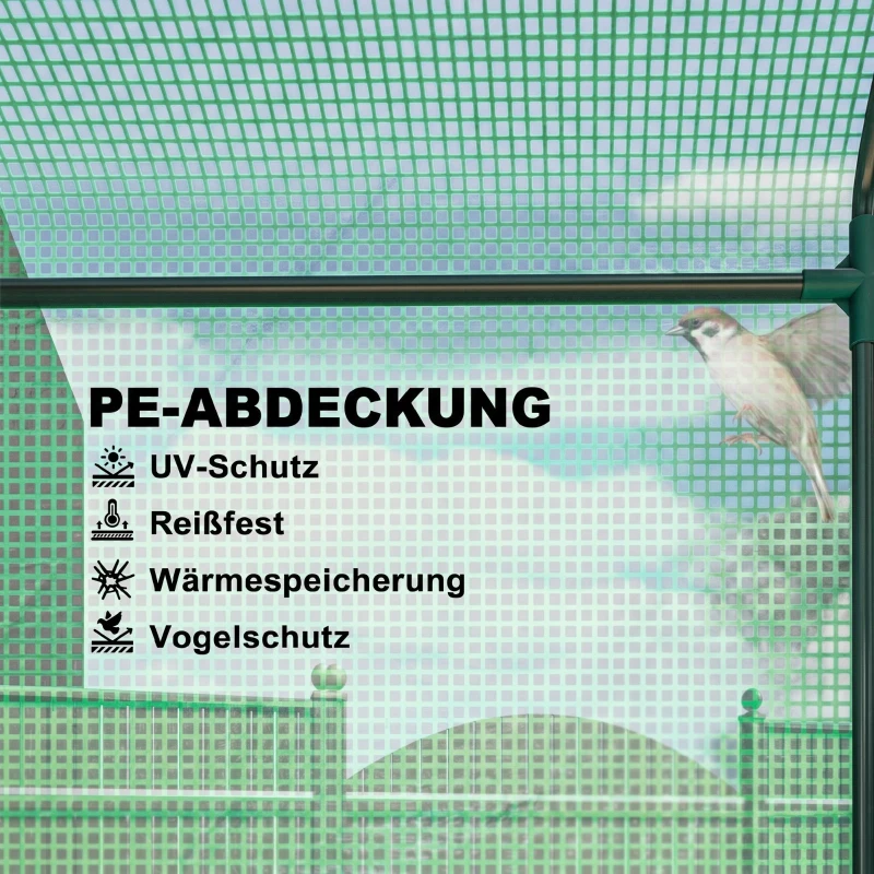 Outsunny Gewächshaus, Gartengewächshaus mit Kunststoff-Abdeckung, UV-beständig, 3 Etagen, Reißverschlusstüren, Grün(m-4)