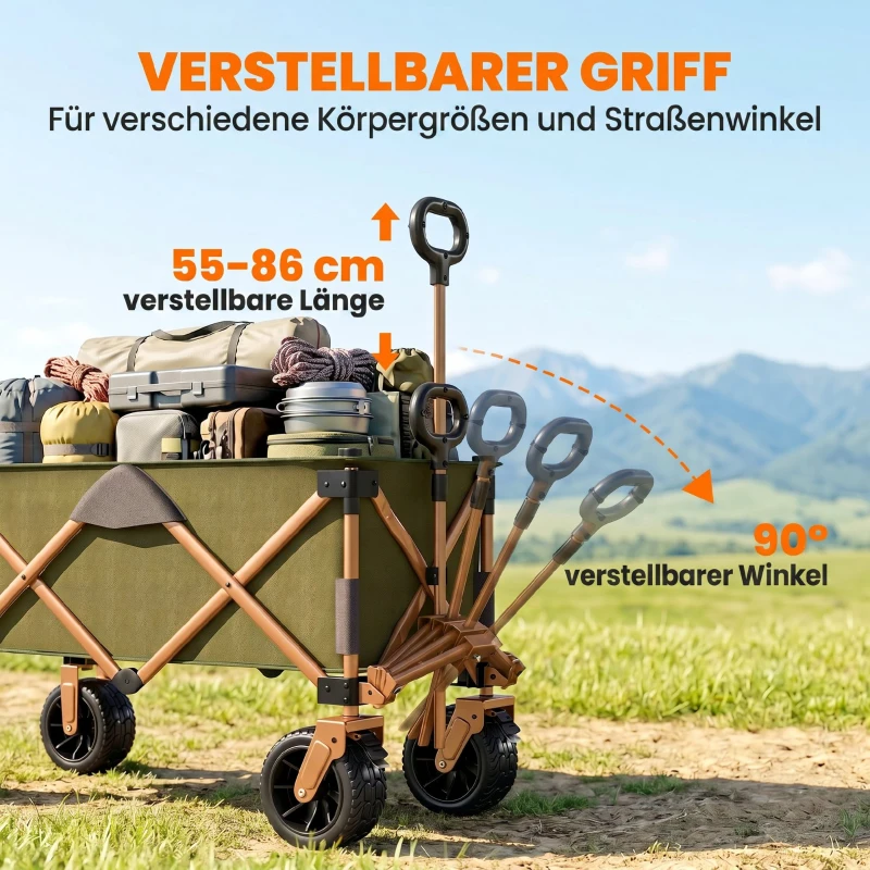Outsunny Bollerwagen, klappbar, mit Klapptisch, Stahlrahmen, höhenverstellbarer Griff, Grün, 108 x 55 x 93 cm