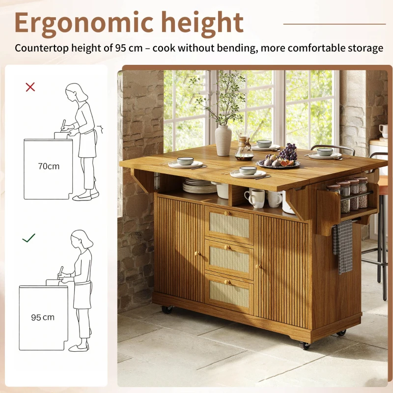 Foldable Serving Trolley with Ample Storage and Snack Racks, Mobile Kitchen Island for Balconies or Dining Room, 142.5L x 40W x 95H cm, Dark Brown