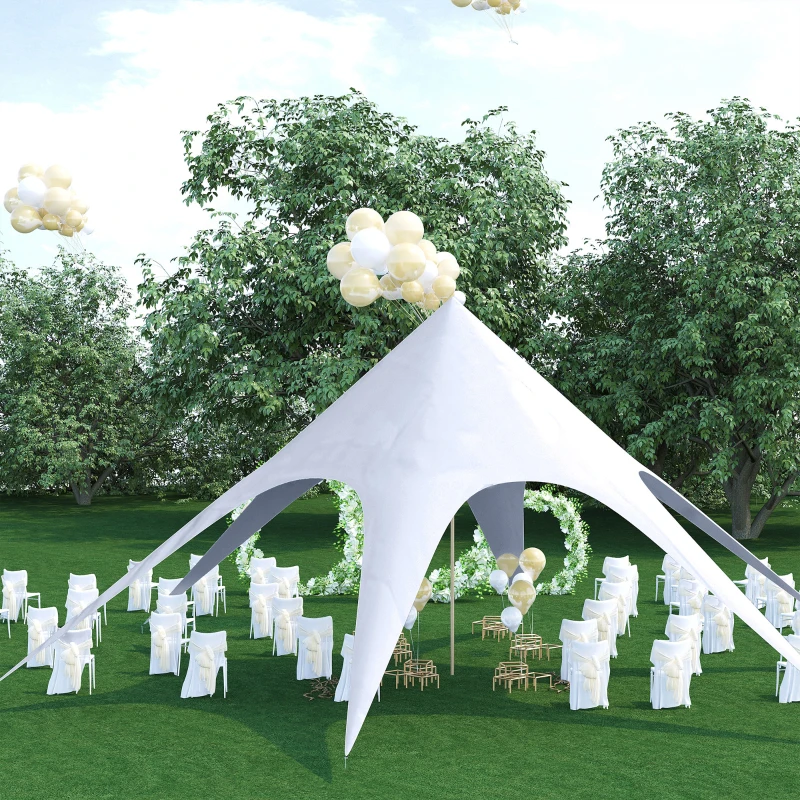 Outsunny Tente de Jardin XXL en étoile bâche Anti-Pluie Voile d'ombrage Toile de Camping 10 x 10 x 4 m Polyester 210D