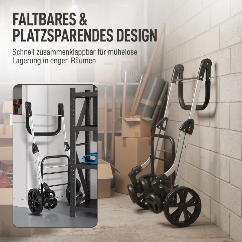 HOMCOM Einkaufstrolley, 46 Liter Tasche, Faltbarer Einkaufswagen mit Kühltasche, verstellbarer Griff, Aluminiumrahmen, Dunkelgrau