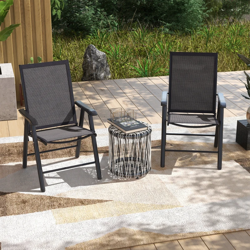 Outsunny Conjunto de 2 Sillas de Camping Plegables con Reposabrazos para Jardín Terraza Carga 110 kg 58x64x94 cm Gris Oscuro