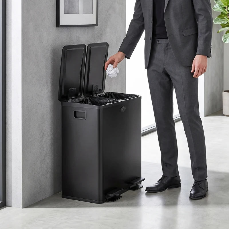 HOMCOM Papelera de Cocina de Acero Inoxidable con 2 Compartimentos 2x20L Pedal Tapas de Cierre Suave y Cubo Extraíble Negro