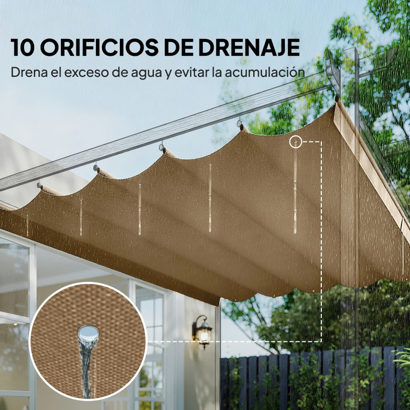 Outsunny Cubierta para Techo Retráctil de 2,5x2,55m para Pérgola 3x3 Tela de Repuesto con 10 Orificios de Drenaje Pardo