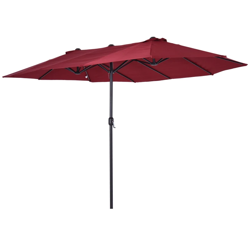 Outsunny Sombrilla Doble para Jardín 455x265x238 cm Parasol Grande con Manivela Manual Protección Solar Color Rojo Vino