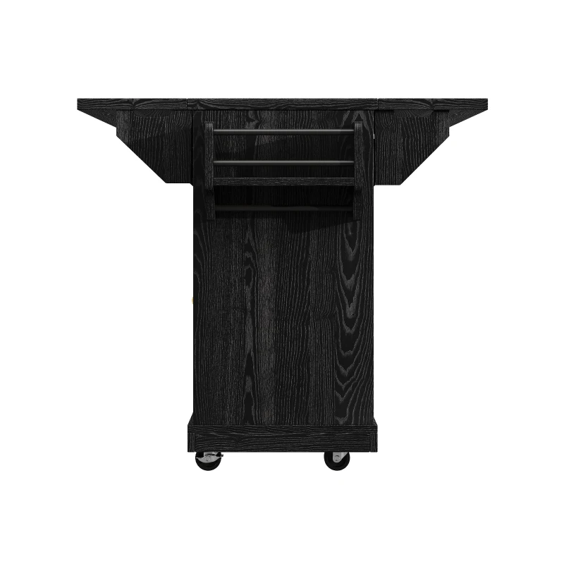 Foldable Serving Trolley with Ample Storage and Snack Racks, Mobile Kitchen Island for Balconies or Dining Room, 142.5L x 40W x 95H cm, Black