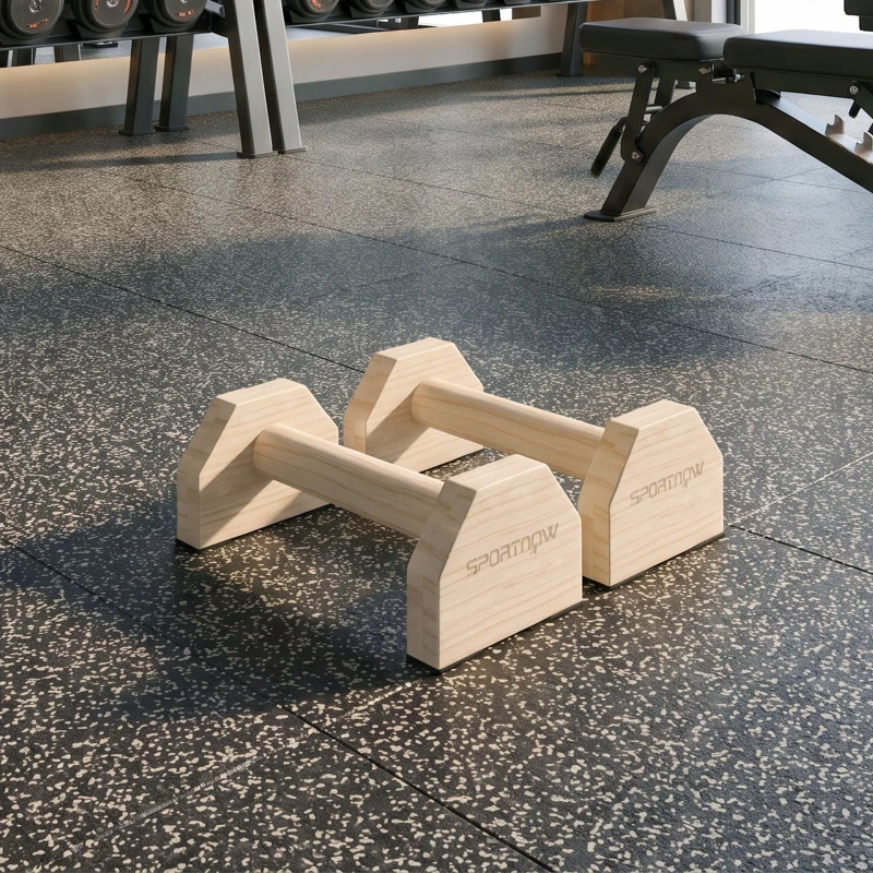 SPORTNOW Lot de 2 barres parallèles poignée Push-up parallettes en bois de hêtre antidérapantes finition bois naturel