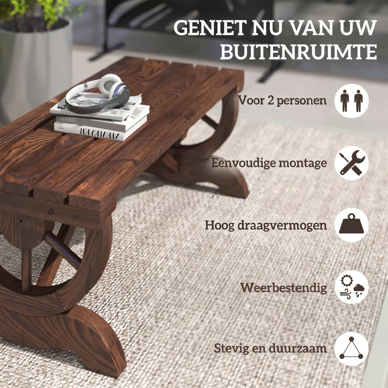 Outsunny Tuinbank bank tuinmeubelen rustieke bank massief hout bruin