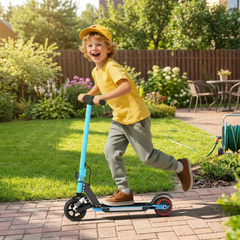 SPORTNOW Folding Electric Scooter for Kids, with Dual Brakes, Front Suspension, LED Colourful Lights, Blue