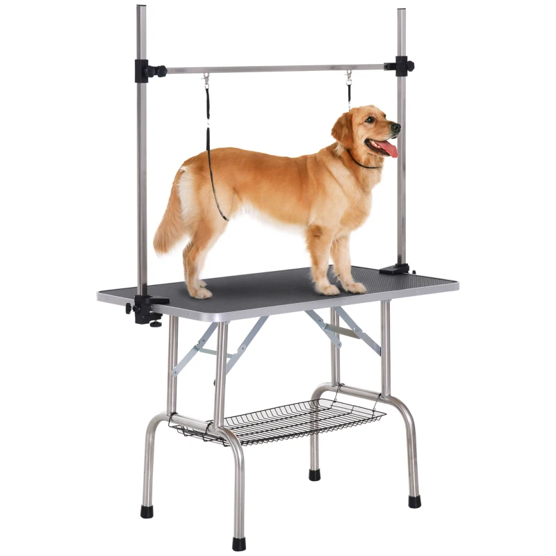 PawHut Hundepflegetisch Höhenverstellbar Tierpflegetisch Klappbar Hunde Pflegetisch Hundefriseur Tisch Schertisch Trimmtisch mit Unterkorb für Hunde Katzen bis zu 100 kg Schwarz