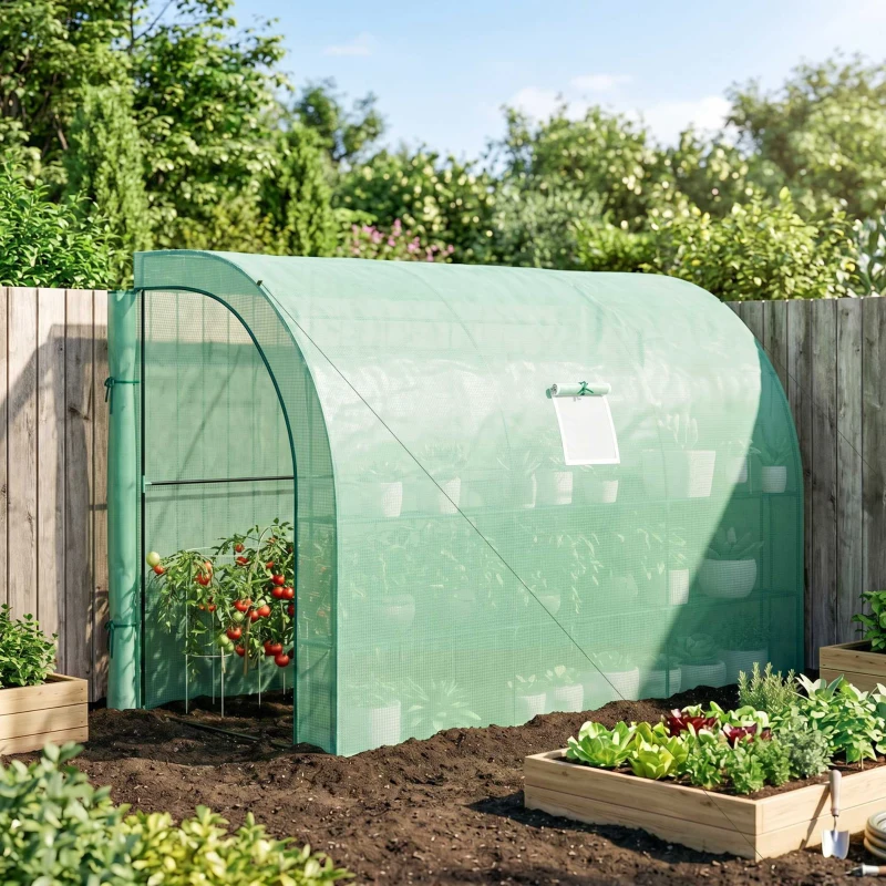 Outsunny Gewächshaus, Gartengewächshaus mit Kunststoff-Abdeckung, UV-beständig, 3 Etagen, Reißverschlusstüren, Grün(m-9)