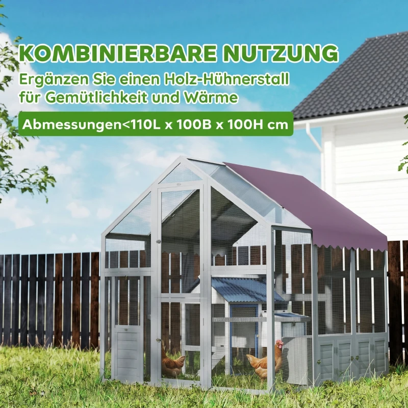 PawHut Hühnergehege, Hühnerstall mit wasserfestem Dach, 2 Nistkästen, 2 Sitzstangen, für 6-8 Hühner, ca. 1,7 x 1,8 x 1,8 m