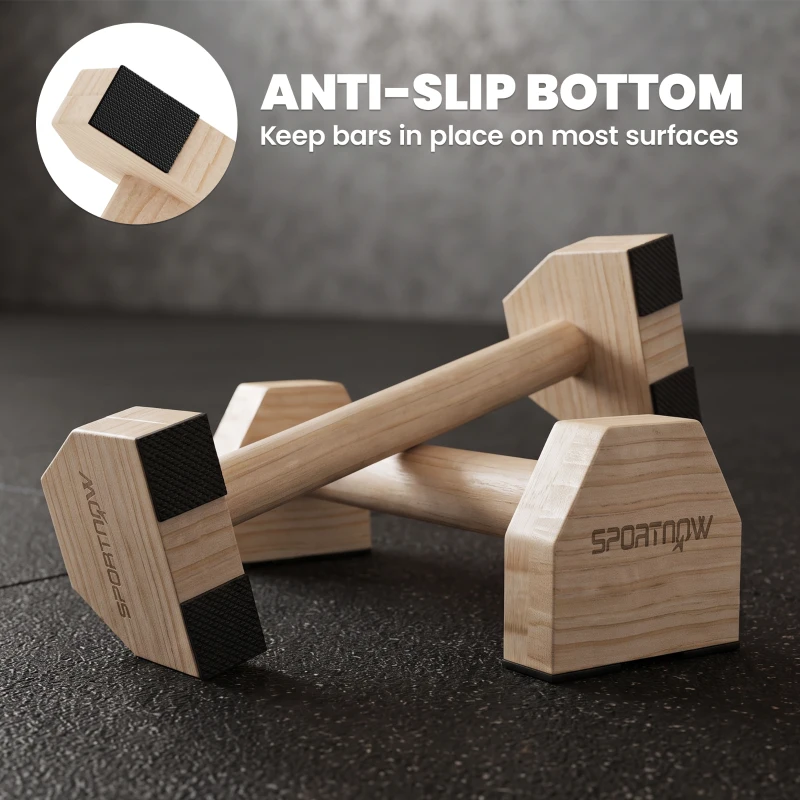 SPORTNOW Lot de 2 barres parallèles poignée Push-up parallettes en bois de hêtre antidérapantes finition bois naturel