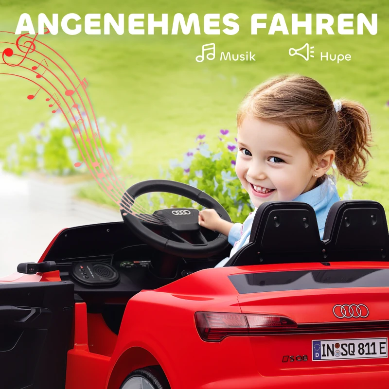 AIYAPLAY Elektro-Kinderauto, 12V Audi Q8, 3-5 km/h, Fernsteuerung, Scheinwerfer, Musik, Rot