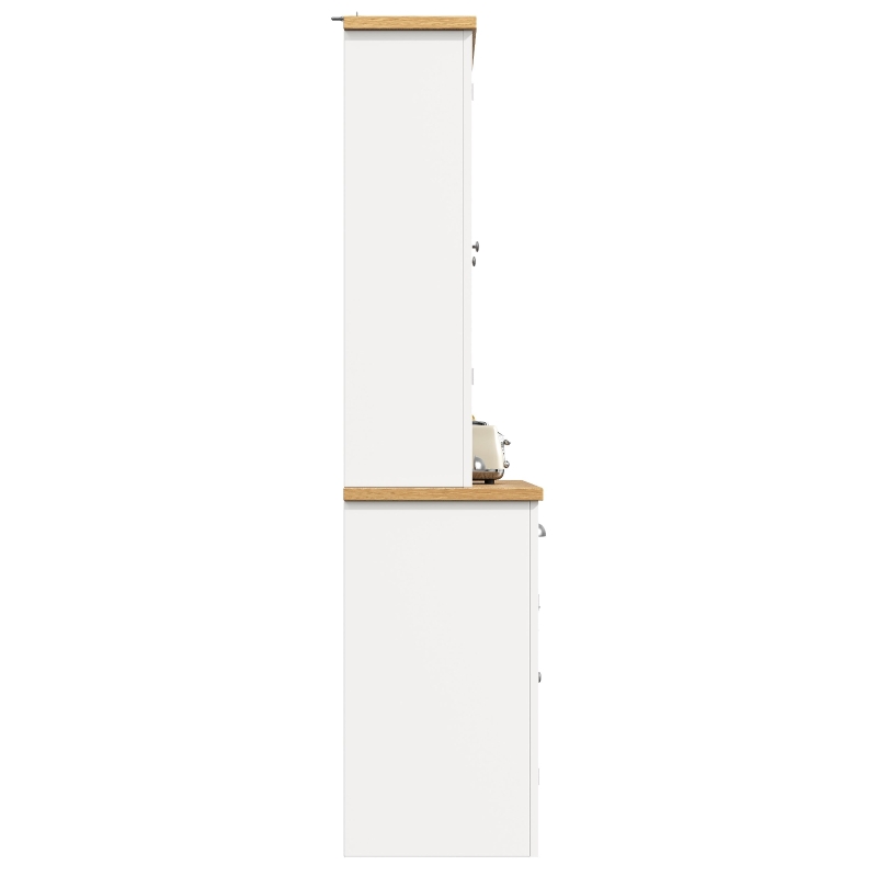 Kitchen Pantry Cabinet with Wine Rack and Adjustable Shelves, Glass-Door Buffet Sideboard with 5 Deep Drawers, 120L x 40W x 185H cm, White