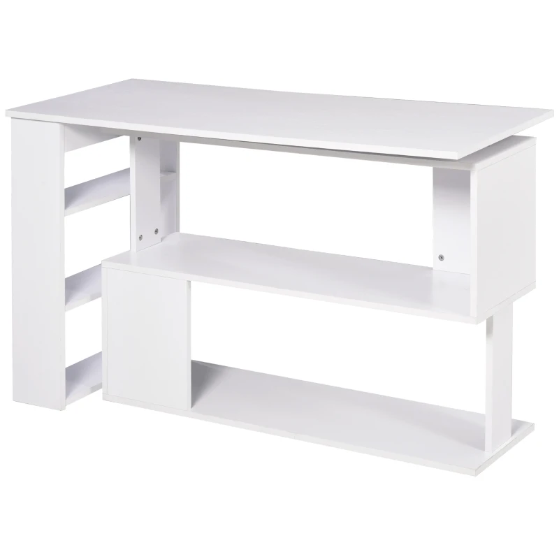 HOMCOM Corner Computer Desk, L Shaped Desk with 360° Rotating Bookshelf, 120L x 110W x 74.5H cm, White
