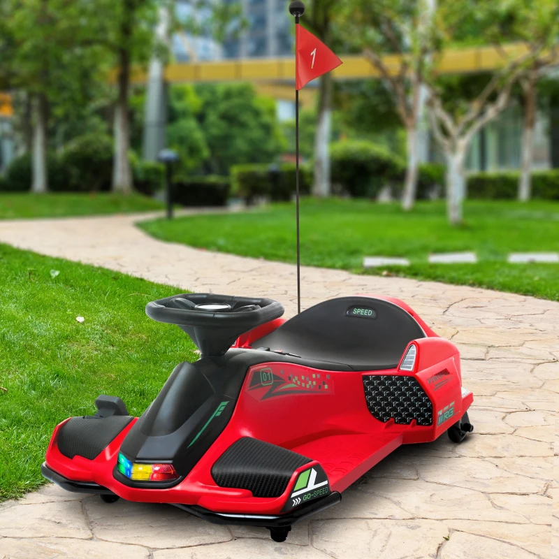 HOMCOM Go Kart Elettrico per Bambini 8-12 Anni Velocità 3-8 km/h per Drifting con Luci e Musica, Rosso