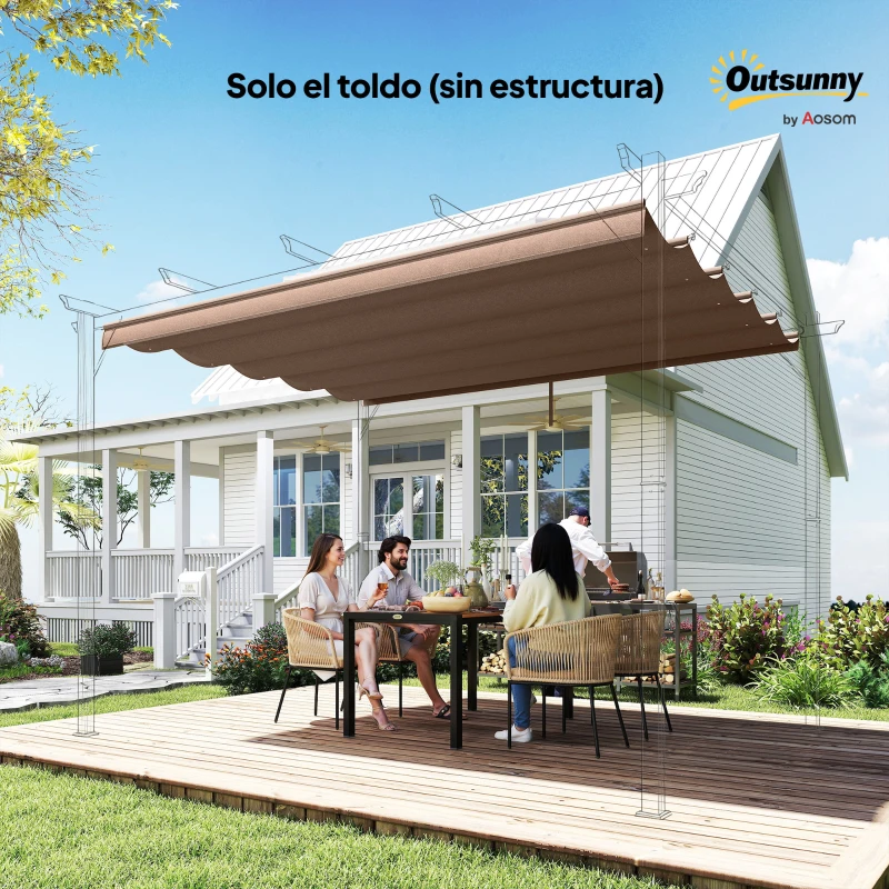 Outsunny Cubierta para Techo Retráctil de 2,5x2,55m para Pérgola 3x3 Tela de Repuesto con 10 Orificios de Drenaje Café