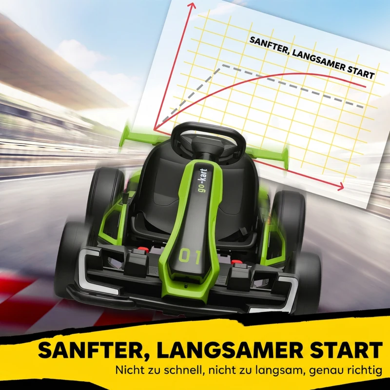 HOMCOM 4 V Elektro Go-Kart für Kinder Bis 12 Km/h Gokart mit Drift-Funktion, 2 Motoren verstellbarem Sitz Sanftanlauf