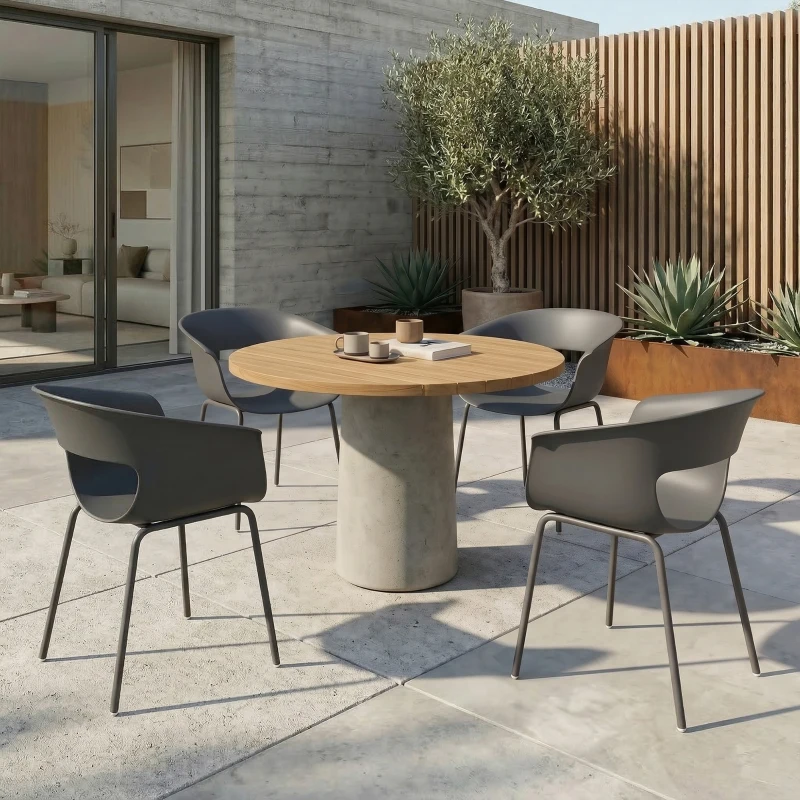 Outsunny Set 4 Scaune de Grădină, cu Brațe și Spătar Perforat, din PP și Metal, 61x51x74 cm, Gri Închis