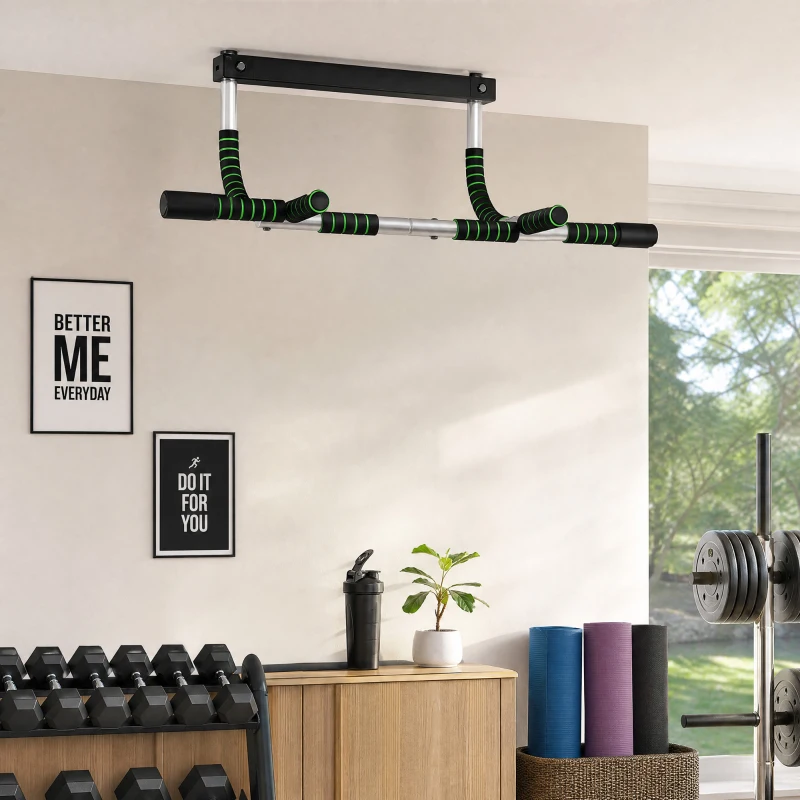HOMCOM Doorway Pull up Bar, Door Frame Chin up Push up Bar for Home Gym Upper Body Workout, No Drilling or Screws, Green