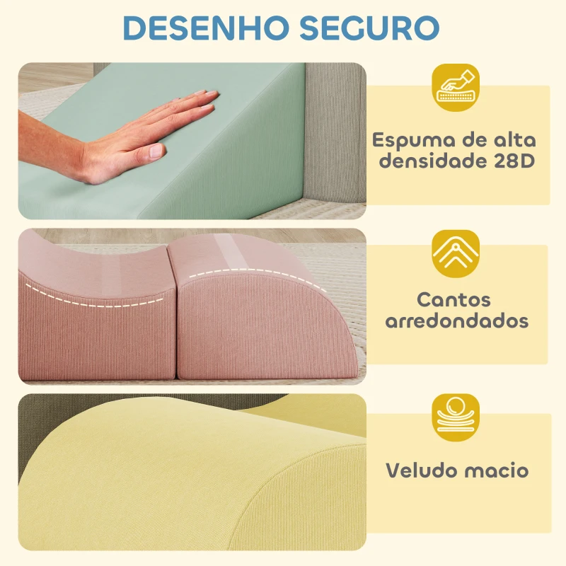AIYAPLAY Conjunto de 7 Blocos de Espuma para Crianças Blocos de Psicomotricidade com Capas de Veludo Laváveis Multicolor