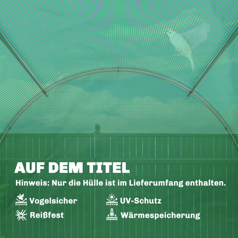 Outsunny Gewächshausfolie 4 x 2 m, wasserdicht Gartenfolie mit Tür, 8 Fenster, UV Schutz, Reißfest Polyethylen NUR Folie Grün