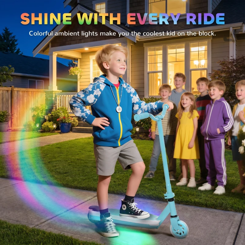 AIYAPLAY Electric Scooter for Kids Aged 4-7 Years, with Flashing LED Lights, Rear Auxiliary Wheels, Blue