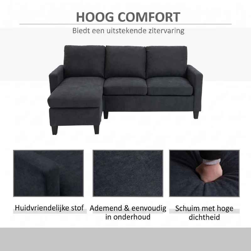 HOMCOM hoekbank, bankstel met omkeerbare chaise longue, 197 x 139 x 91 cm, donkergrijs