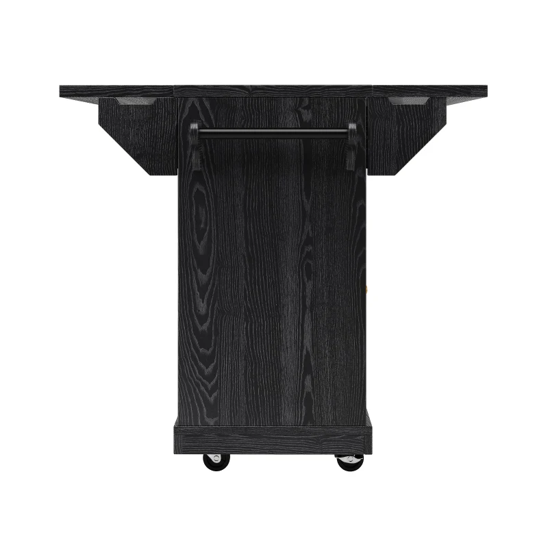 Foldable Serving Trolley with Ample Hidden Storage, Mobile Kitchen Island for Balconies or Dining Room, 142.5L x 40W x 95H cm, Black