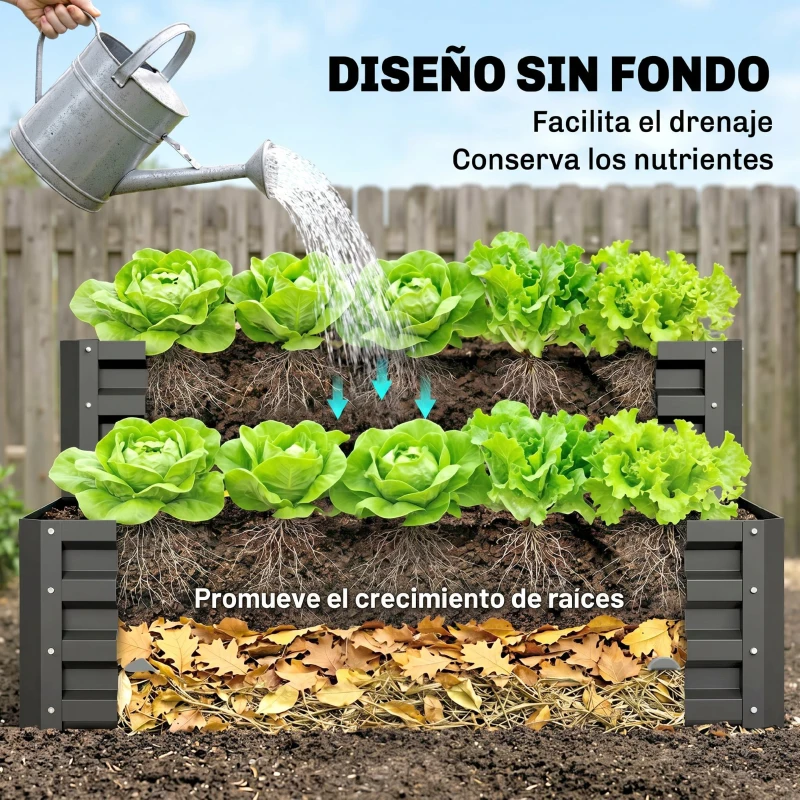 Outsunny Jardinera Exterior de Acero con Diseño de Escalera para Cultivos Plantas Flores 120x101x58 cm Gris Oscuro