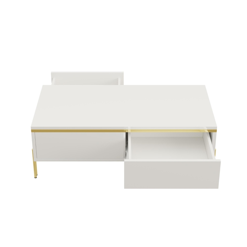 Spacious Coffee Table with 2 Hidden Drawers, Versatile Room Table for Italian-Style Rooms or Cream-Toned Spaces, 100L x 50W x 36H cm, White