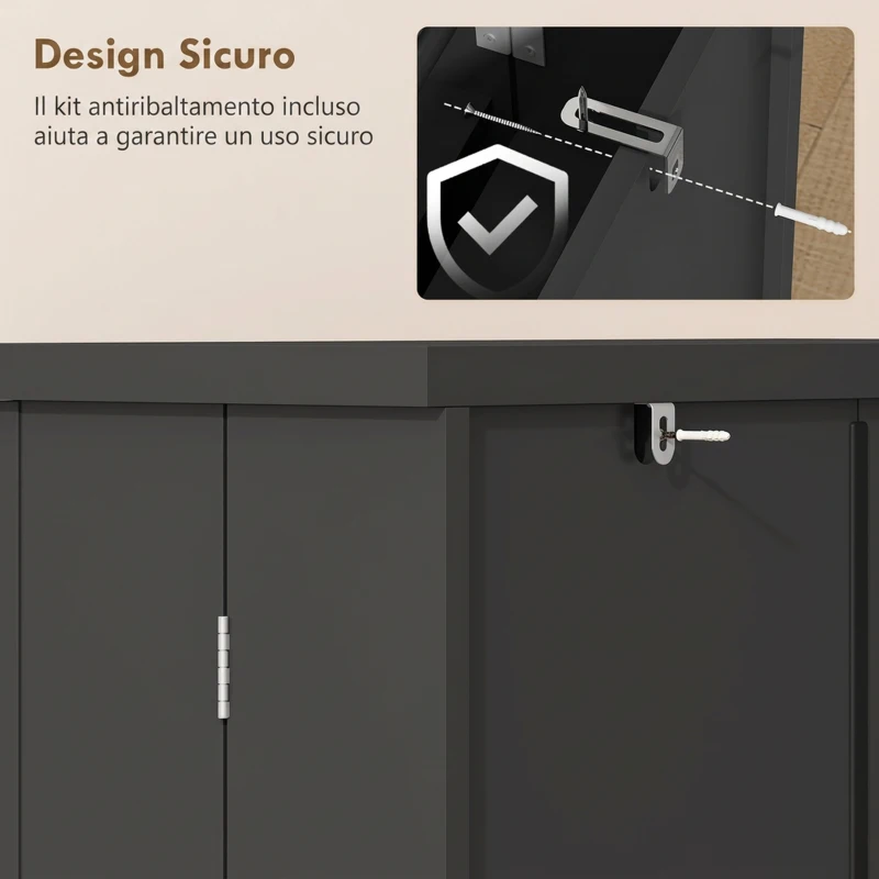HOMCOM Armadio da Cucina con 5 Ripiani Centrali e 2 Ripiani Laterali a 6 Livelli, in MDF, 60x30x104 cm, Nero