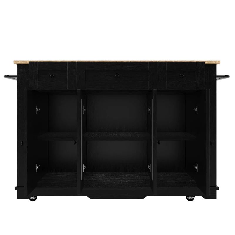 Stylish Kitchen Island with Foldable Worktop and Dining Extension, Space-Saving Dining Cart for Cosy Flats, 151.5L x 60W x 91.5H cm, Black