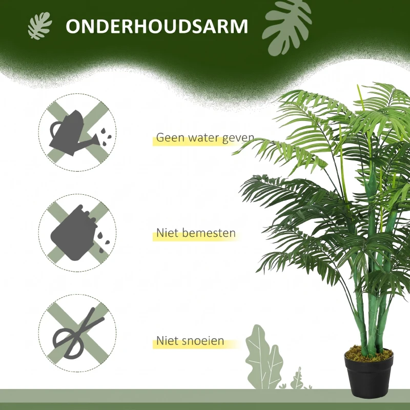 Outsunny Kunstpalm 125cm Groot kunstplant met 18 palmbladeren in pot voor woonkamer balkon