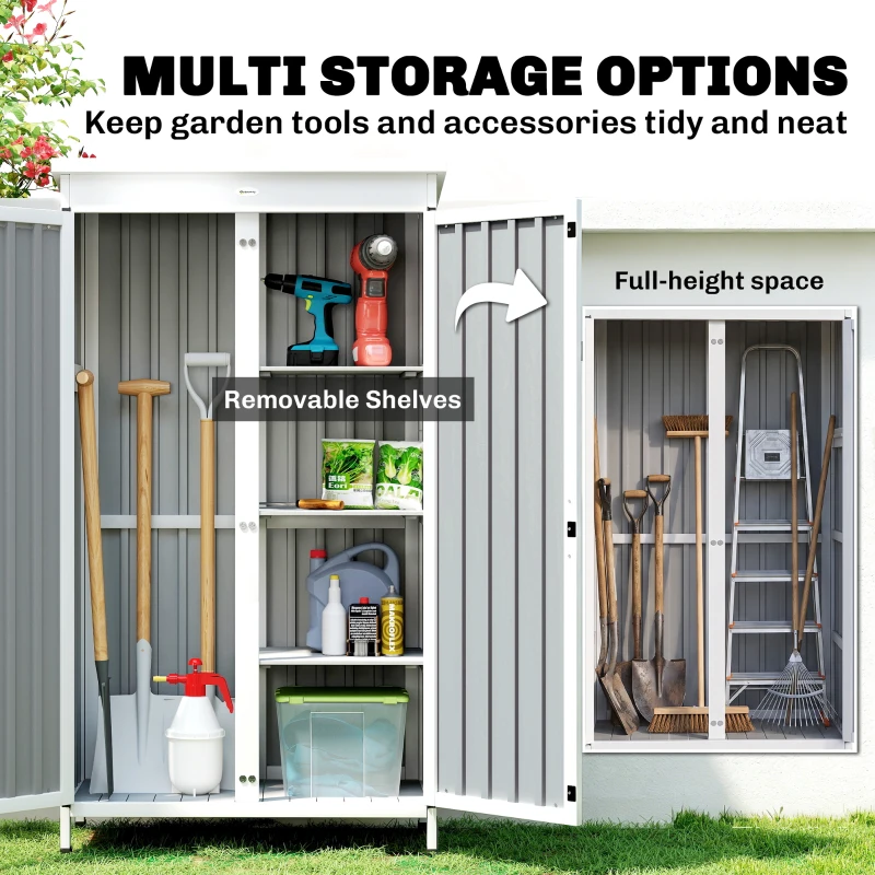 Outsunny Outdoor Storage Cabinet with Removable Shelves, Garden Tool Shed with Asphalt Roof, White and Black