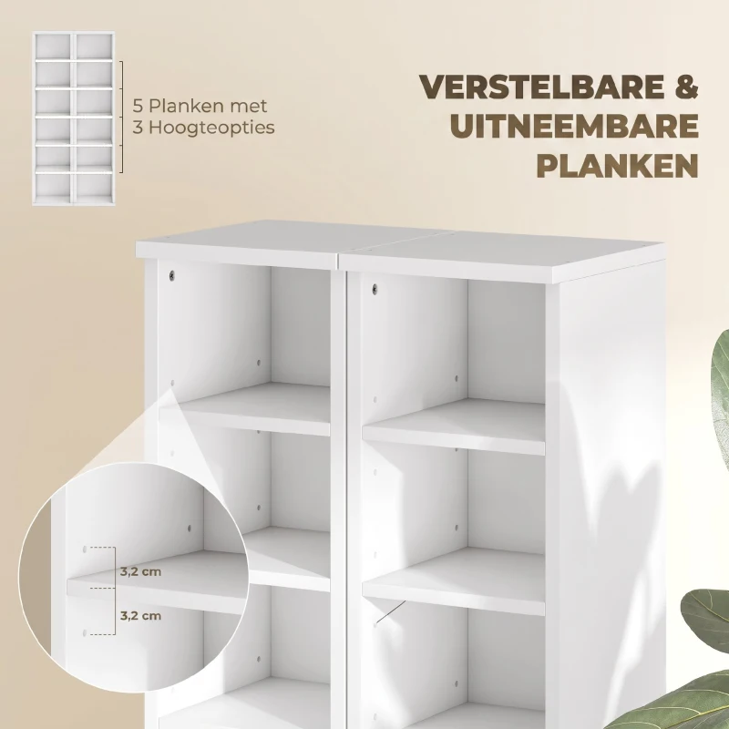 HOMCOM 204 CD-opbergrek in 2-delige set, Blu-ray torenkast met verstelbare planken, Boekenrek organizer, Wit