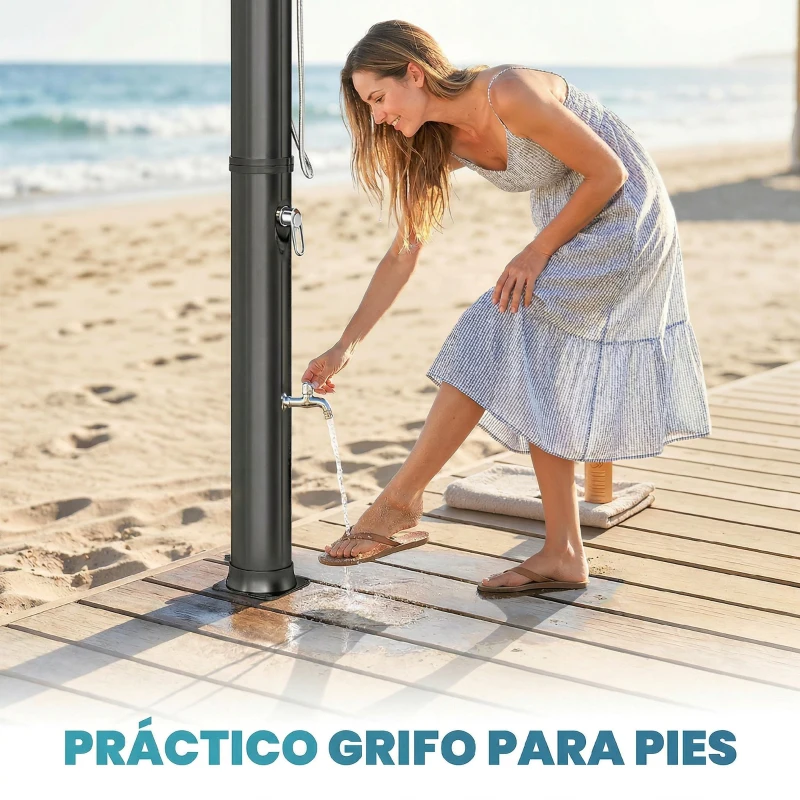 Outsunny Ducha Solar Jardín 40L con Cabezal Ducha de Mano Grifo para Pies y Temperatura Ajustable Máx. 60 °C para Piscina Negro