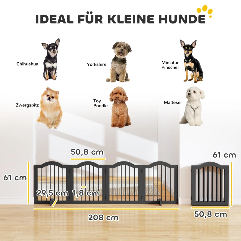 PawHut Absperrgitter Hund Freistehendes Schutzgitter mit Füßen, Klappbar Hundegitter, 4 Paneelen, 208 x 29,5 x 61 cm, Schwarz