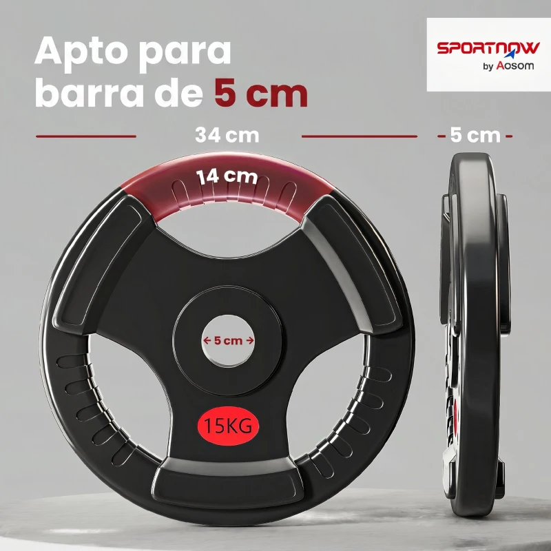 SPORTNOW Discos Pesas Olímpicos Agujero Ø50 mm 2x15 kg con Anillo Interior de Acero Triple Agarre para Mancuernas y Barras Negro