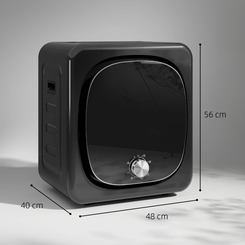 HOMCOM Secadora de Evacuación 3 kg 800W Función Antiarrugas Función Esterilizar 5 Programas Carga Frontal 48x40x56 cm Negro