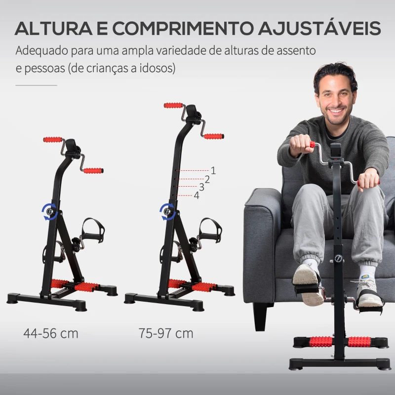 HOMCOM Pedais Estáticos de Pernas e Braços para Idosos Altura Ajustável 75-97 cm com Ecrã LCD e Rolo de Massagem