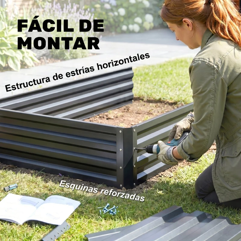 Outsunny Jardinera Exterior de Acero con Diseño de Escalera para Cultivos Plantas Flores 120x101x58 cm Gris Oscuro