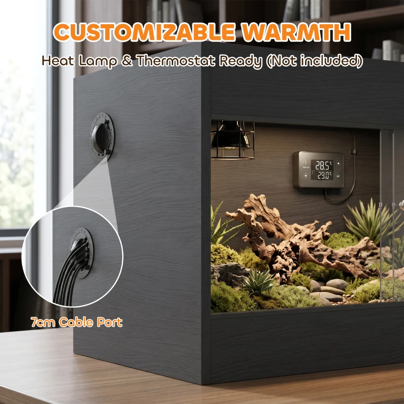 PawHut Reptile Terrarium, Reptile Vivarium with  Glass Doors, Secure Lock, Top Ventilation for Snake, Gecko, 60x45x45cm, Black