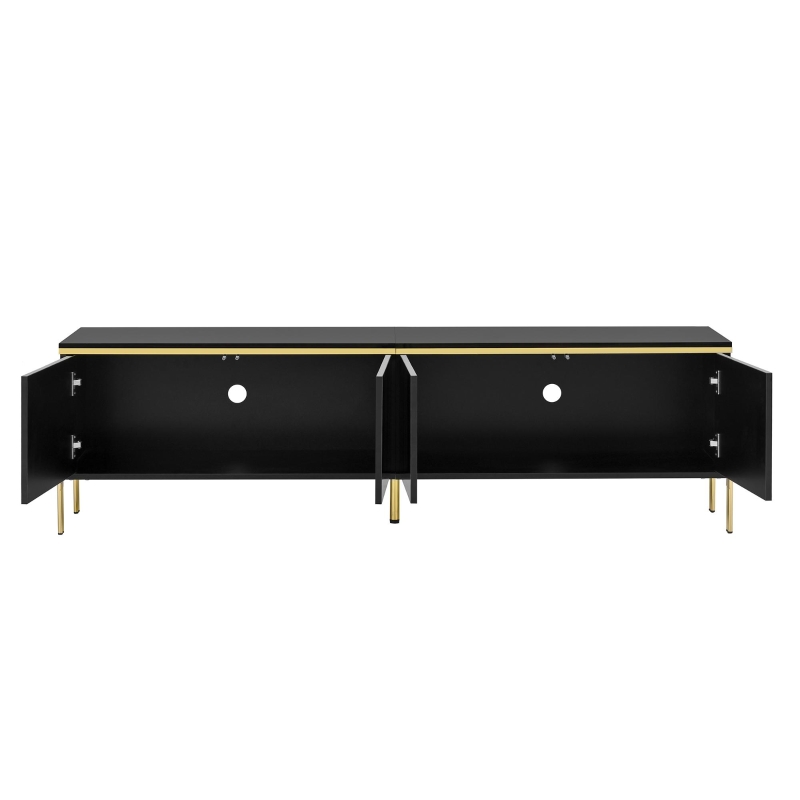 Spacious TV Stand with 4-Door Storage, Functional TV Cabinet for Modern and Italian Minimalist Living Rooms, 170L x 38W x 50H cm, Black