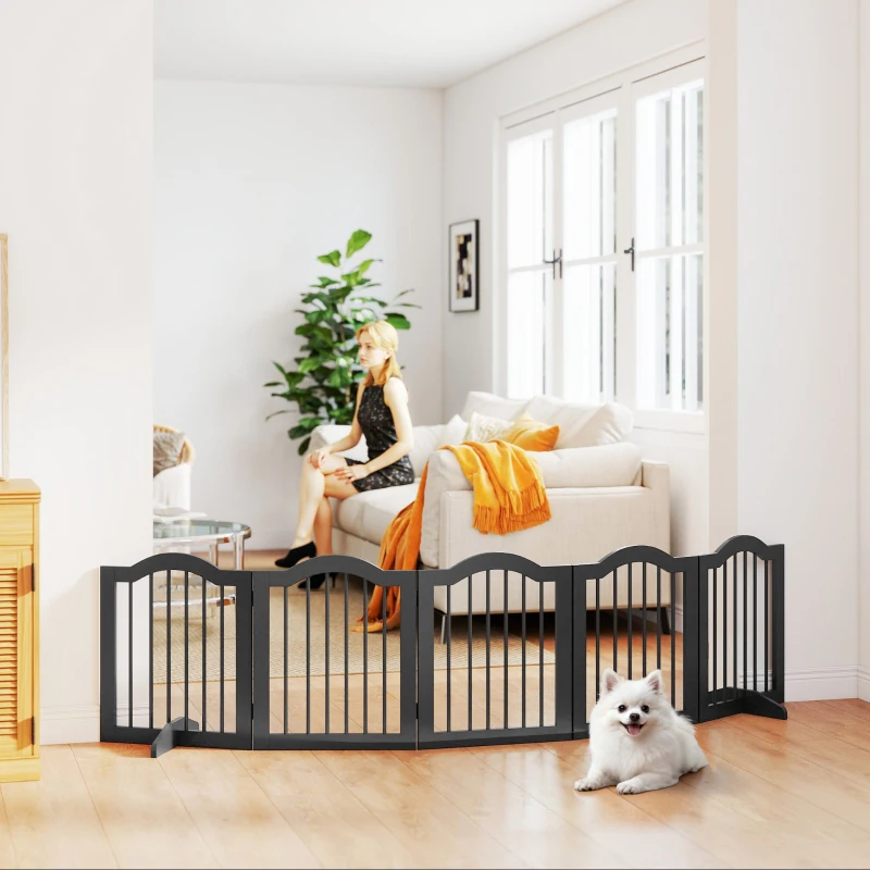 PawHut Absperrgitter Hund Freistehendes Schutzgitter mit Füßen, Klappbar Hundegitter, 5 Paneelen, 261,5 x 29,5 x 61 cm, Schwarz