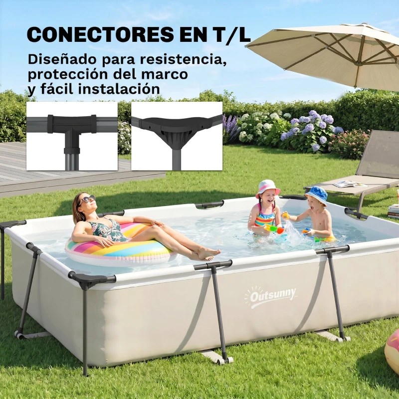 Outsunny Piscina Desmontable Tubular 316x238x66,5 cm 3700 L con Marco Metálico Parche de Reparación sin Depuradora Gris