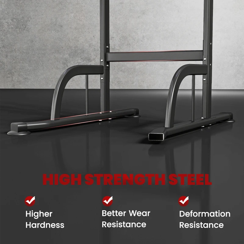 HOMCOM Power Tower Dip Station Pull Up Bar Multi-Function Push Up Equipment with Adjustable Height for Home Gym Strength Training Workout Fitness